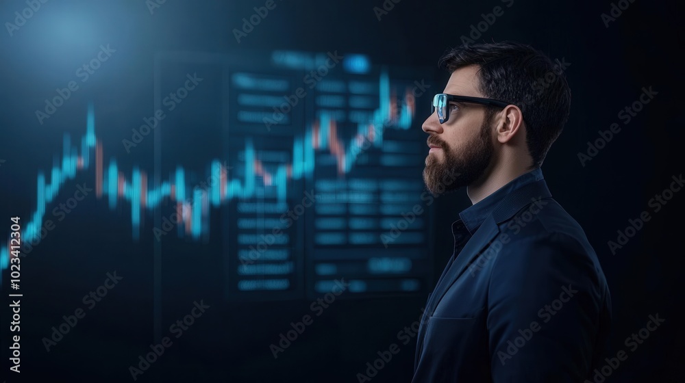 Businessman analyzing market trends graph Businessman analyzing market trends graph