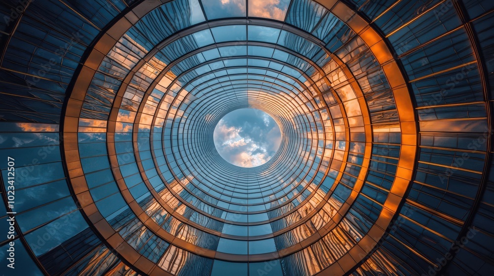 Naklejka premium Circular perspective of a modern skyscraper.