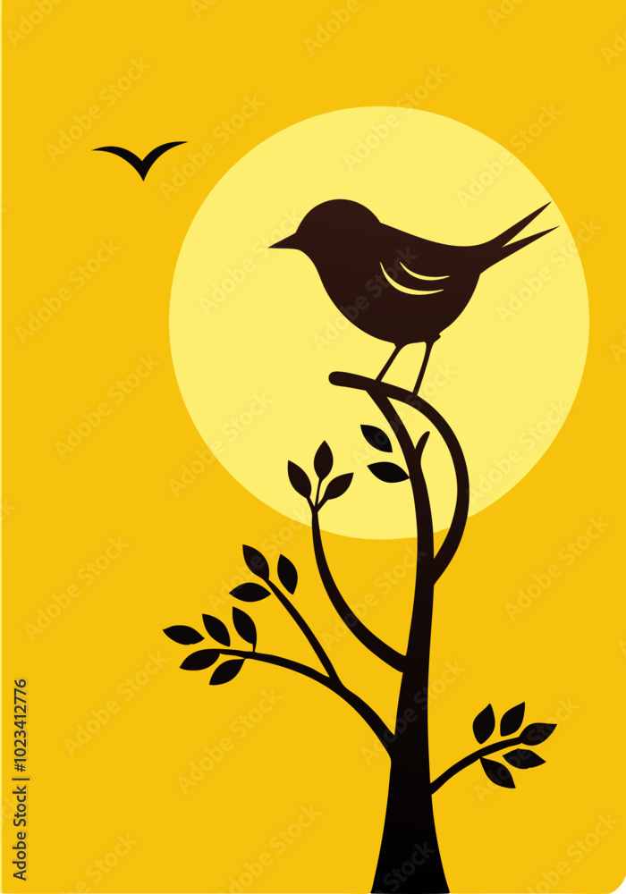 Fototapeta premium Inspiration from Nature: Perfect Harmony of a Bird, a Tree, and Sunlight.