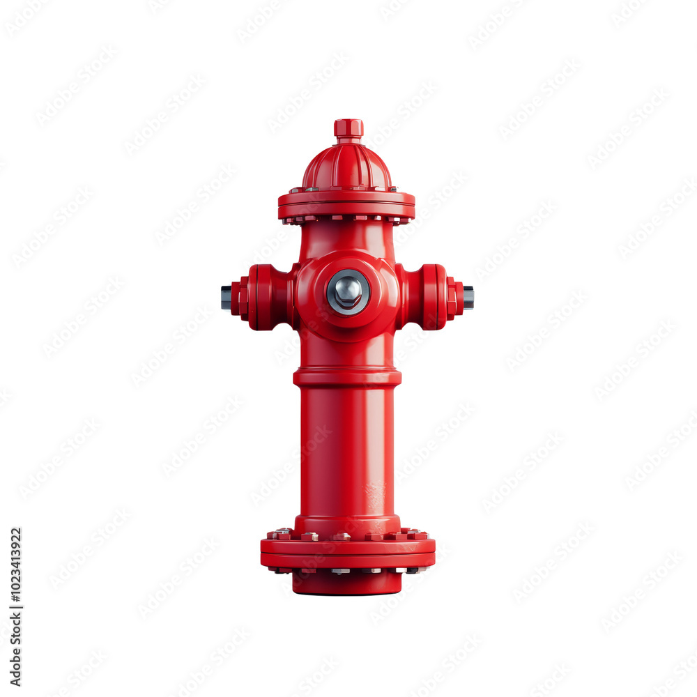 Vibrant red fire hydrant isolated on white background, showcasing essential urban infrastructure and emergency safety equipment. isolated PNG transparent background.
