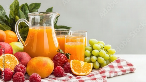 Fresh fruit juices and vibrant fruits display