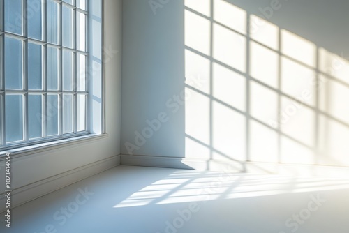 Blurred light shadow of leaf on white background. Natural shadows of tree branches on white wall. Shadow overlay effect foliage mockup.