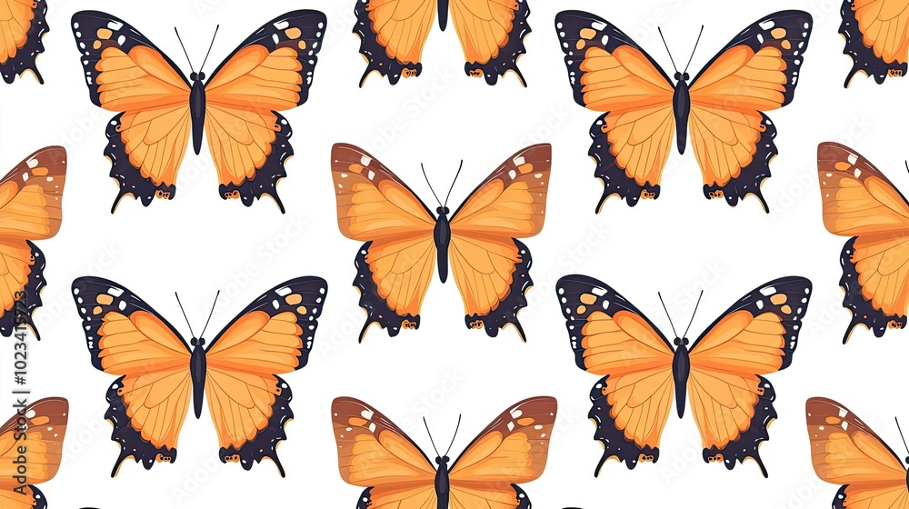 Stunning pattern of orange butterflies against a white background, perfect for nature-themed projects or decor.