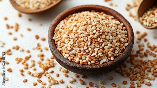 Bowl of Toasted Sesame Seeds on a White Background