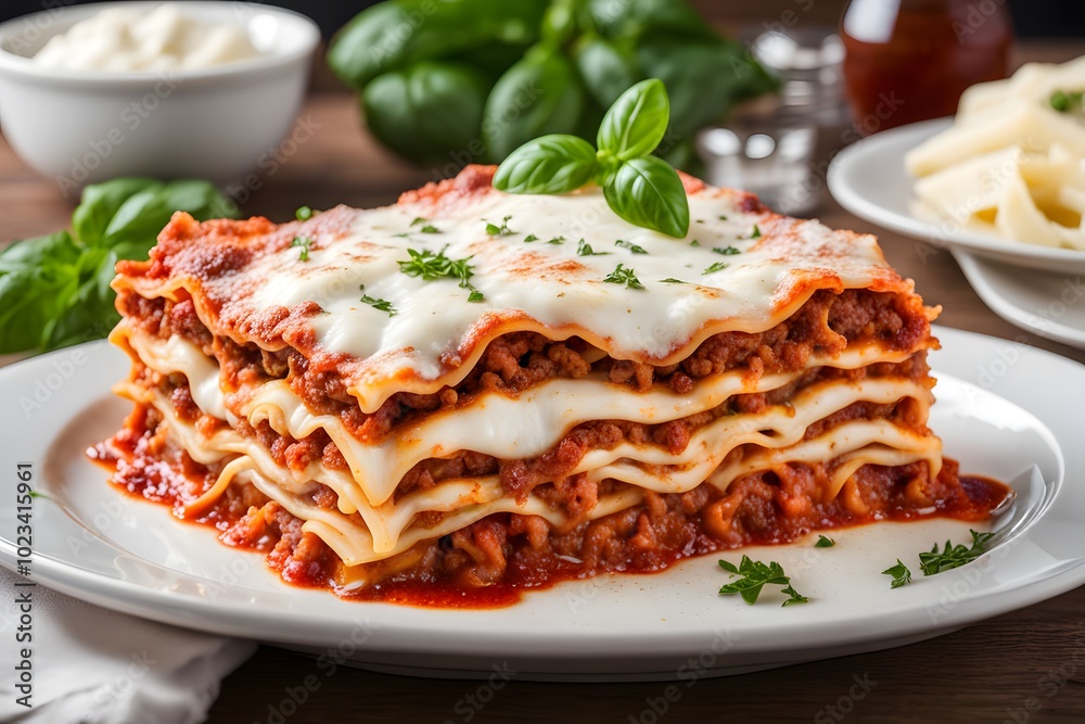 A plate of traditional italian lasagna with layers of pasta meat sauce ricotta cheese, Ai Generated A plate of traditional italian lasagna with layers of pasta meat sauce ricotta cheese, Ai Generated