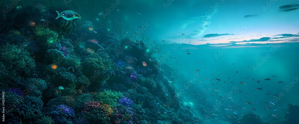 Fototapeta premium Vibrant Coral Reef Underwater Scene with Diverse Fish