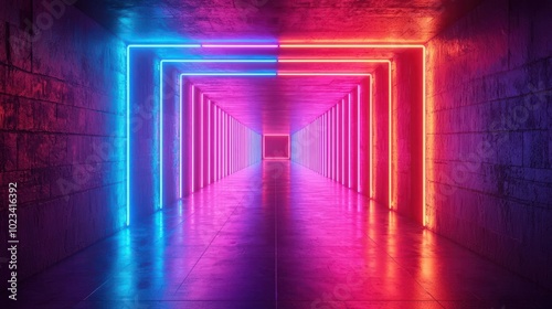 Neon-lit tunnel with vibrant colors