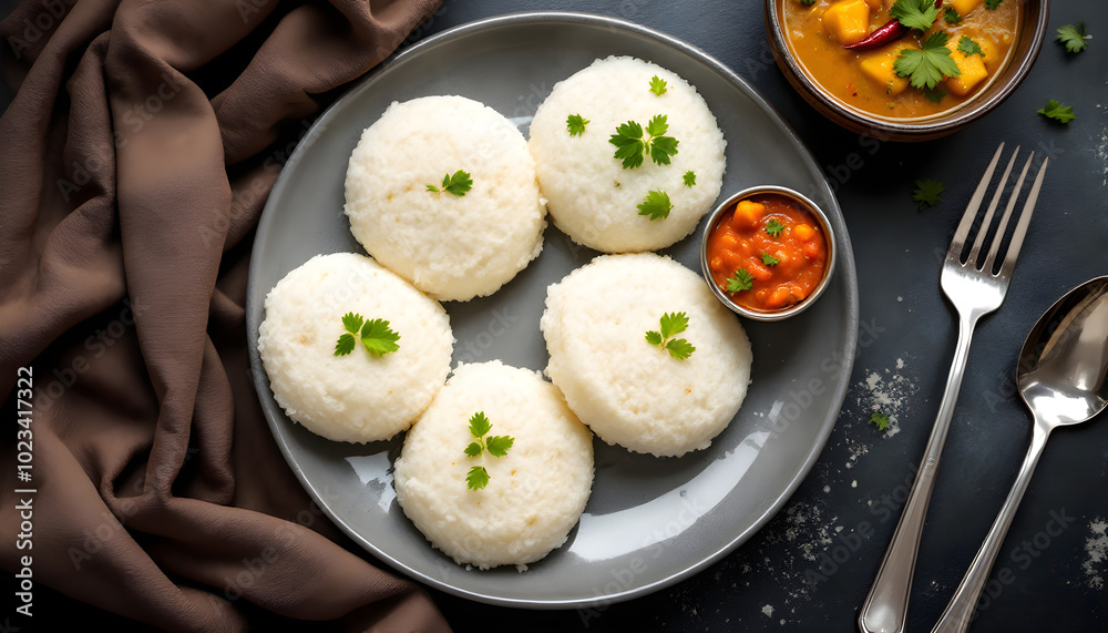 Traditional South Indian Idli with Chutneys and Sambar Traditional South Indian Idli with Chutneys and Sambar