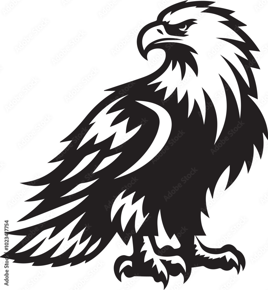 Fototapeta premium Bald eagle black drawing silhouette design
