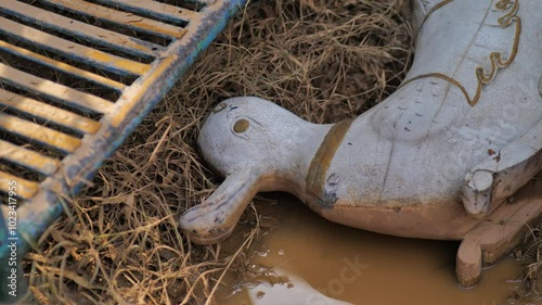 Flood incident at kindergarten, mud after flood, 3 video clips