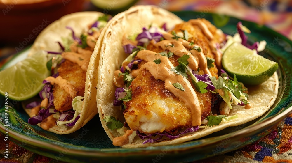 Delicious Fish Tacos with Fresh Ingredients and Sauce Delicious Fish Tacos with Fresh Ingredients and Sauce