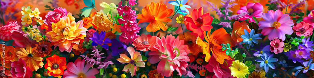 Fototapeta premium An abstract interpretation of a Mexican wedding's colorful flowers, arranged in a contemporary floral installation.
