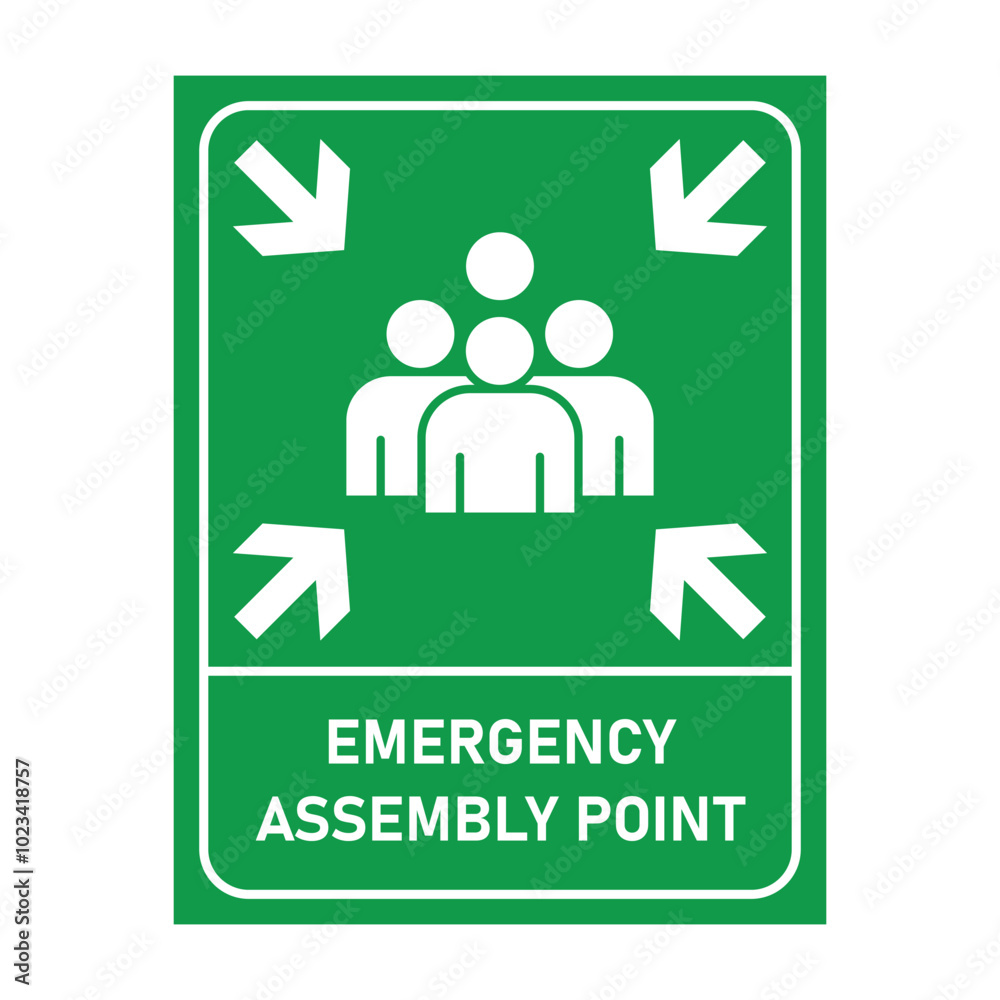 Emergency evacuation assembly point sign bundle, safety gathering point signboard, vector illustration. Emergency evacuation assembly point sign bundle, safety gathering point signboard, vector illustration.