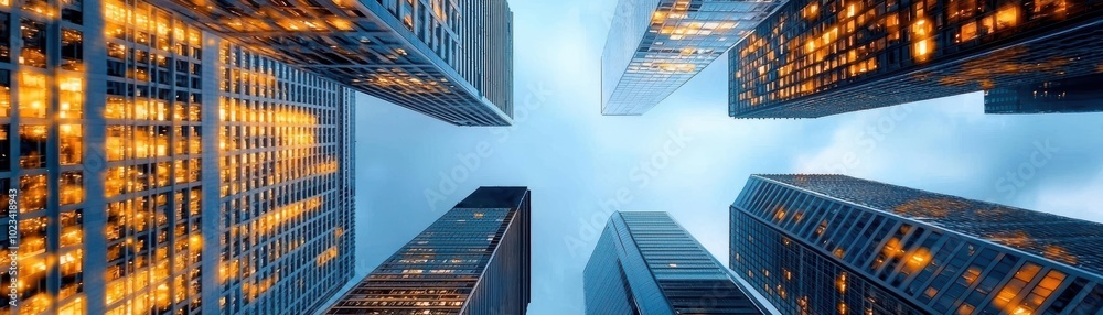 Fototapeta premium Skyscrapers reaching towards the clear sky