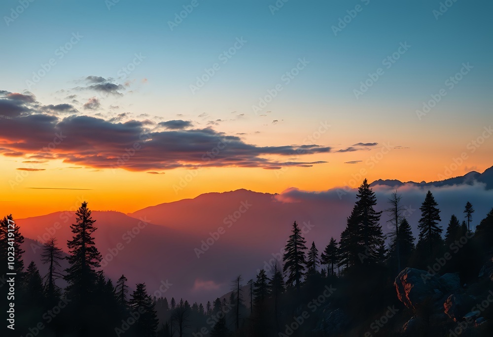 Majestic Sunrise Over Mountain Range - Natures Serenity Majestic Sunrise Over Mountain Range - Natures Serenity
