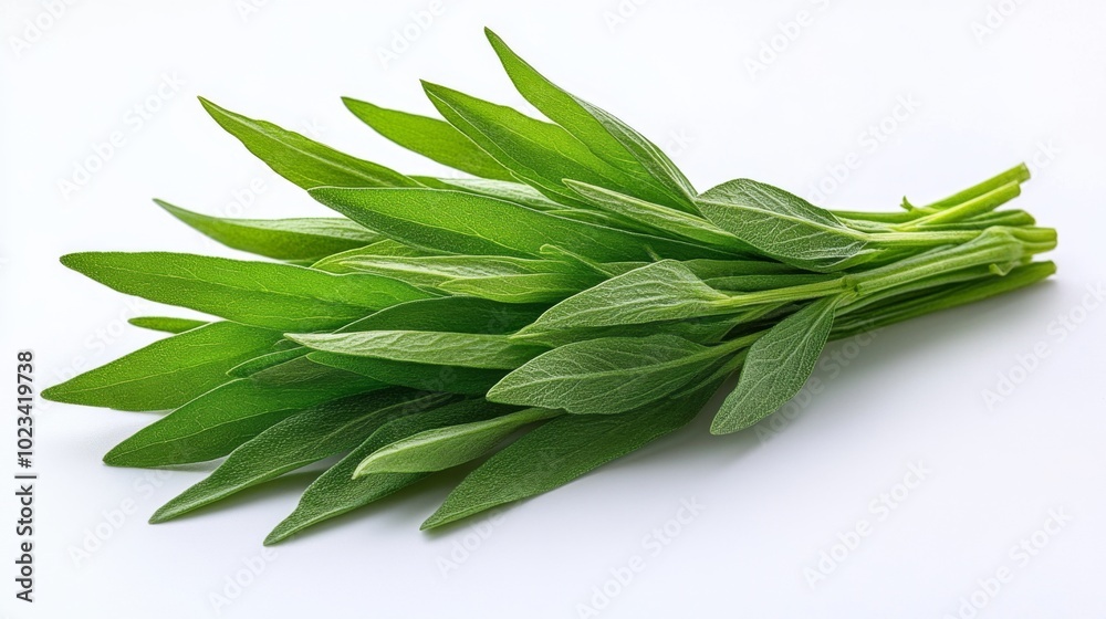 Fresh Sprig of Sage on a White Background Fresh Sprig of Sage on a White Background