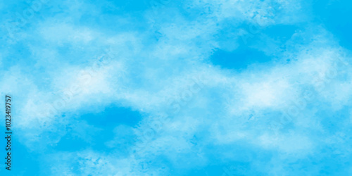 Vector blue watercolor art background with white clouds and blue sky. Light sky blue shades watercolor background. Sky Nature Landscape Background. sky background with white fluffy clouds. panorama.