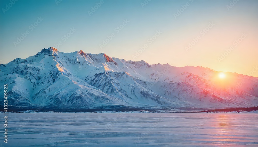 Majestic Sunrise Over Snowy Mountain Range