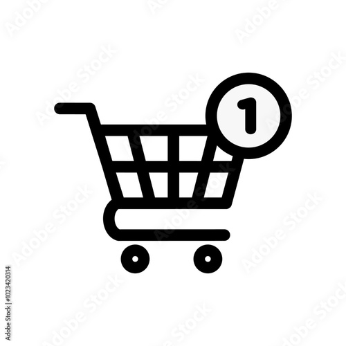 Shopping cart with item counter icon line editable stroke vector illustration. Black basket icon