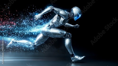 Futuristic Running Robot in Motion, High-Tech AI and Robotics, Advanced Technology, Speed and Innovation, Generated AI