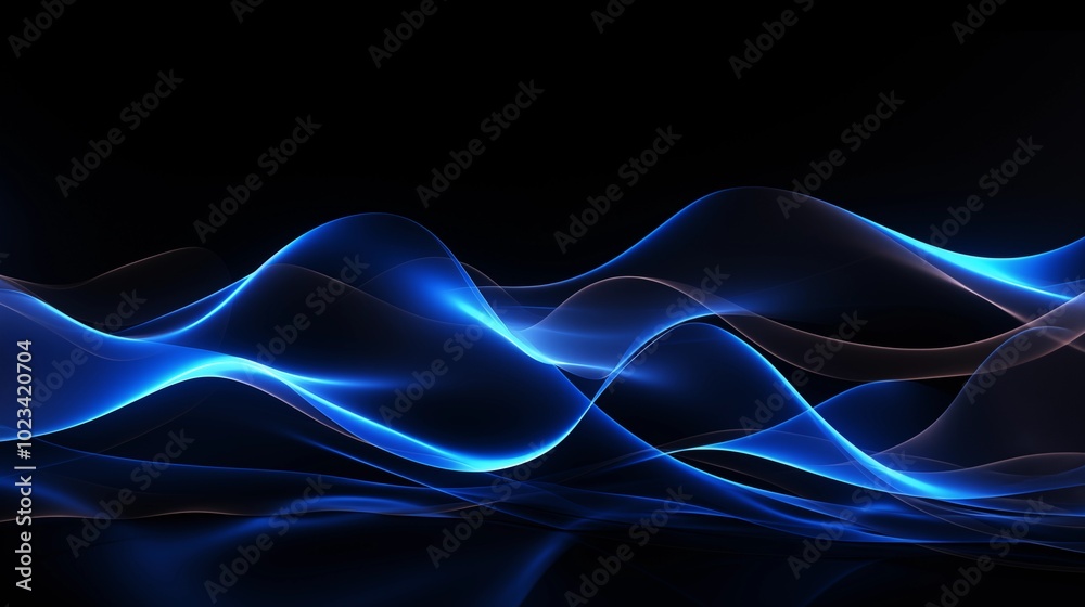 Abstract Digital Black Background with Blue Wavy Lines Representing ...