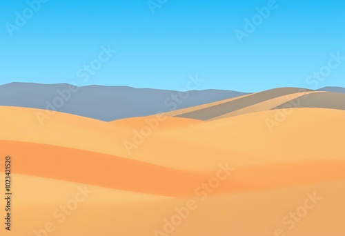 Serene Desert Sunset with Sand Dunes and Mountains