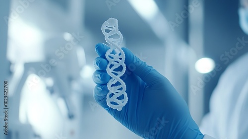 Scientist Holding Printed DNA Model in a Laboratory - Biotechnology, Genetic Engineering, DNA Research, Genome Sequencing, Medical Science, Generated AI