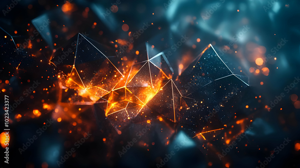 Fototapeta premium Abstract 3D Background with Glowing Polygons