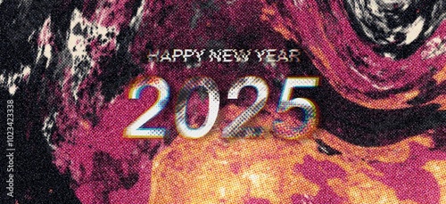 Happy New Year 2025 background with Abstract art grunge background texture. Abstract retro 90s background style vintage.