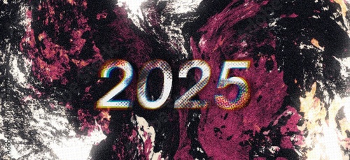 Happy New Year 2025 background with Abstract art grunge background texture. Abstract retro 90s background style vintage.
