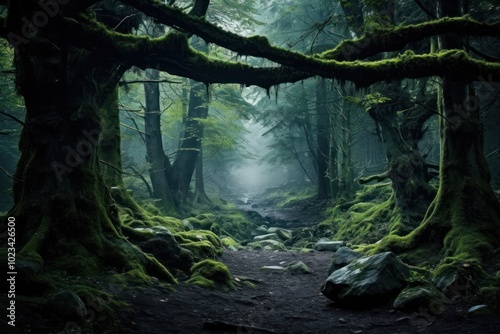 Forbidden forest vegetation landscape woodland.