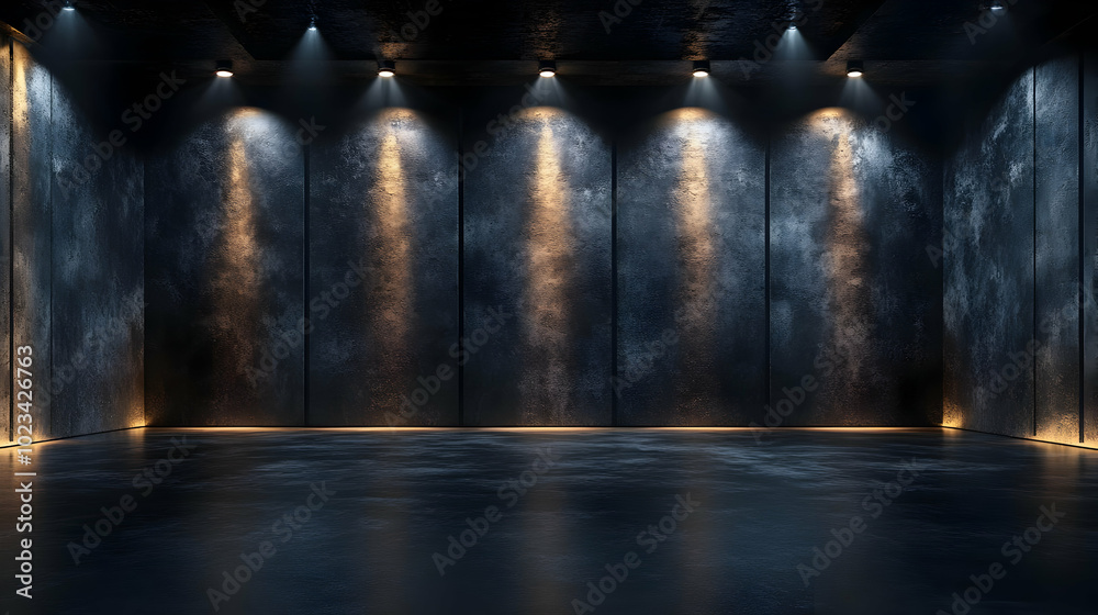Dark Room with Spotlights - 3D Illustration Dark Room with Spotlights - 3D Illustration