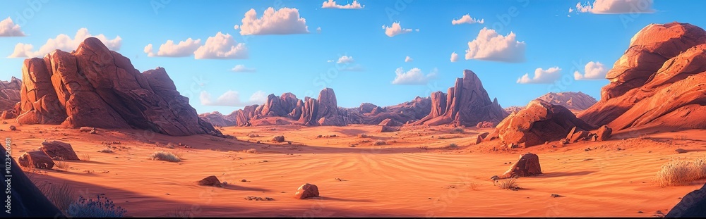 Naklejka premium 2D animated cartoon desert, 