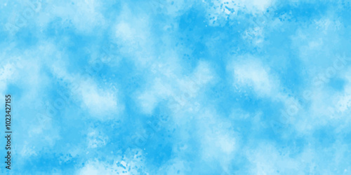 Vector blue watercolor art background with white clouds and blue sky. Light sky blue shades watercolor background. Sky Nature Landscape Background. sky background with white fluffy clouds. panorama.
