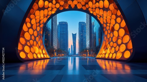 kafd buildings in riyadh illuminated during the blue hour showcasing modern architecture against a twilight sky the stunning contrast between light and shadows creates a dramatic scene