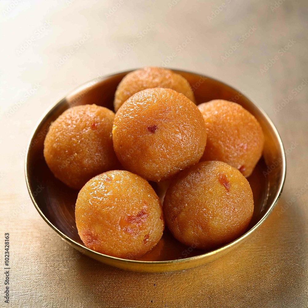 Indian Diwali Festival snacks or sweet called Laddoo Motichur Laddu serve in plate Indian Diwali Festival snacks or sweet called Laddoo Motichur Laddu serve in plate