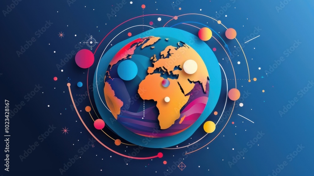 Vibrant 3D Earth with Colorful Abstract Elements Vibrant 3D Earth with Colorful Abstract Elements