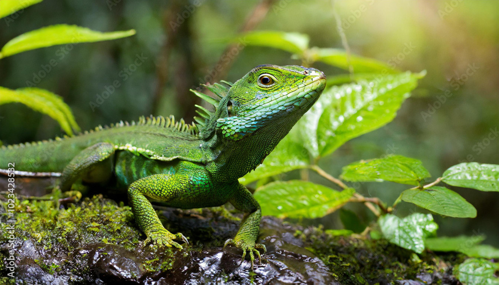 green lizard on a branch green lizard on a branch