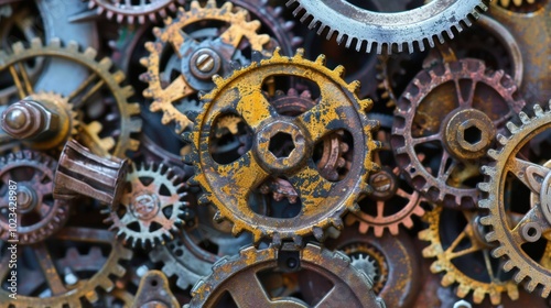 Vintage Gears and Cogs in Rustic Arrangement