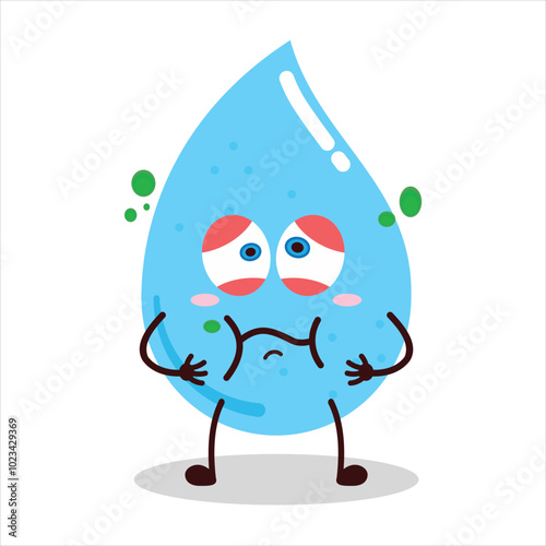 cute sick expression of water drop cartoon character