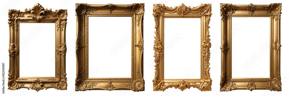 Set of Golden vintage frames with baroque patterns