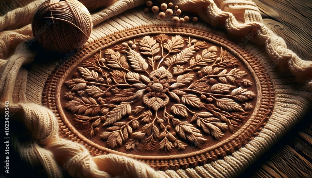 A warm, cozy brown knitted texture featuring intricate stitches and a soft, tactile feel. Perfect for winter-themed designs or casual clothing patterns.Generative ai A warm, cozy brown knitted texture featuring intricate stitches and a soft, tactile feel. Perfect for winter-themed designs or casual clothing patterns.Generative ai