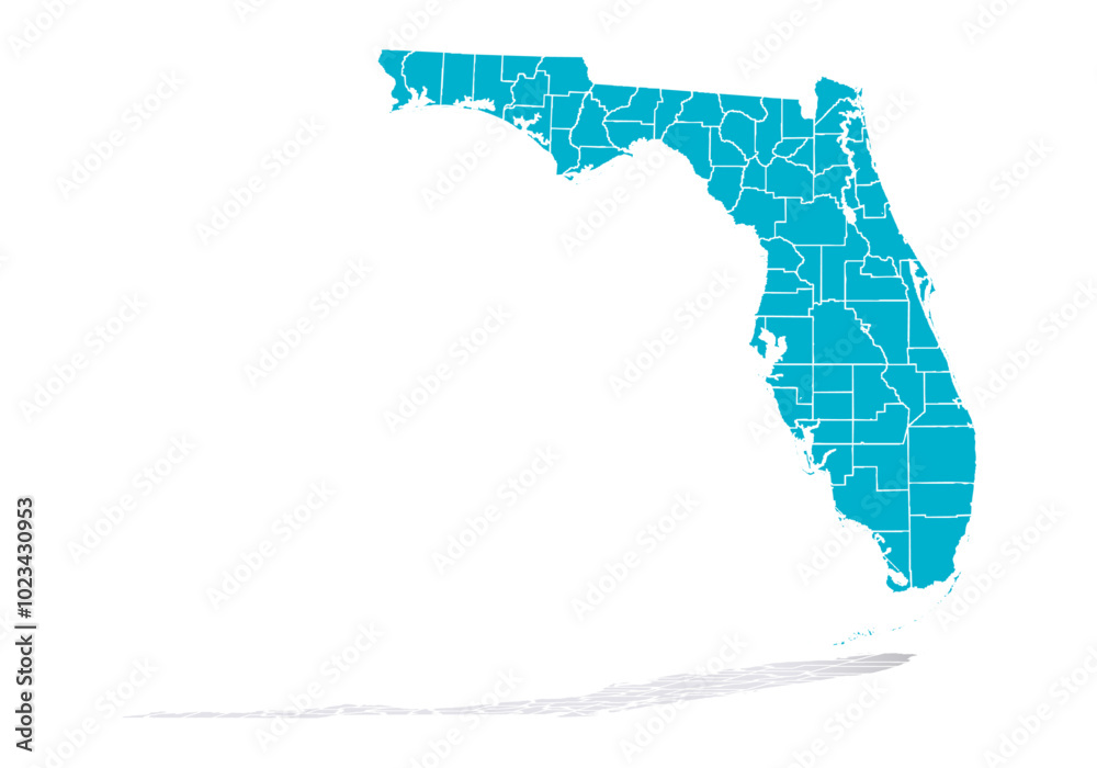 Fototapeta premium Mapa azul de Florida en fondo blanco