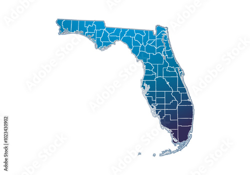 Mapa azul de Florida en fondo blanco