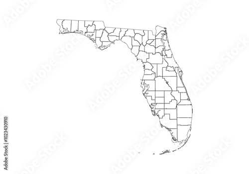 Mapa de trazo negro de Florida en fondo blanco