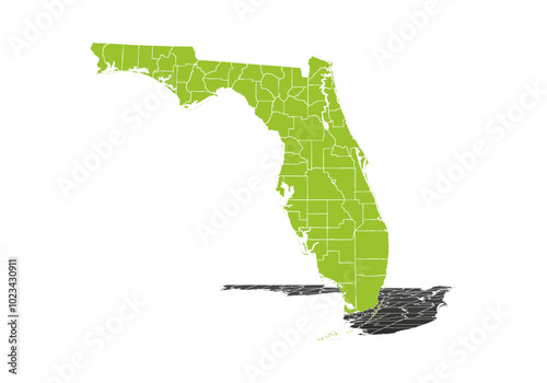 Mapa verde de Florida en fondo blanco