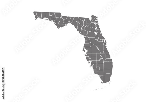 Mapa gris de Florida en fondo blanco