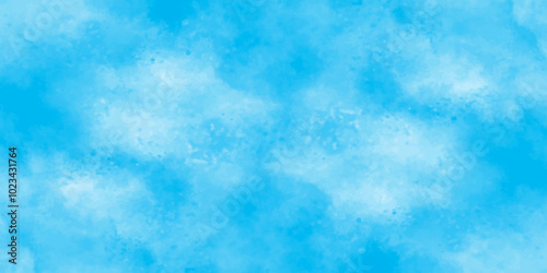 Vector blue watercolor art background with white clouds and blue sky. Light sky blue shades watercolor background. Sky Nature Landscape Background. sky background with white fluffy clouds. panorama.