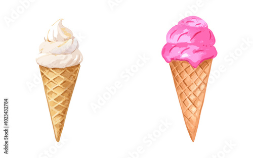 Hand Draw Watercolour Cone Ice-cream Vector Design