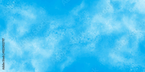Vector blue watercolor art background with white clouds and blue sky. Light sky blue shades watercolor background. Sky Nature Landscape Background. sky background with white fluffy clouds. panorama.